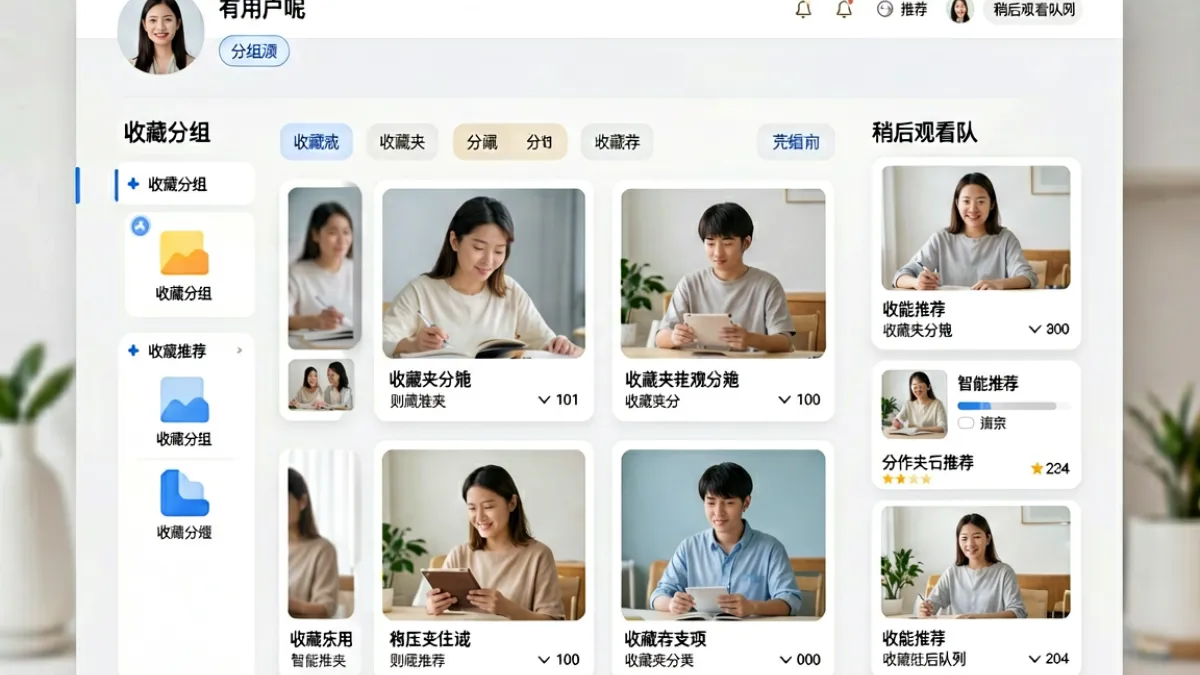 久久在线个性化推荐功能界面，展示用户收藏夹与智能推荐内容列表